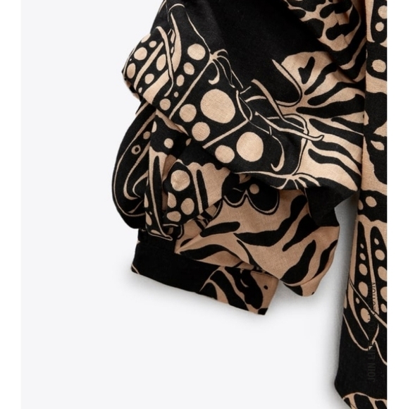 Zara printed linen Blend Wrap Style top - Picture 5 of 7